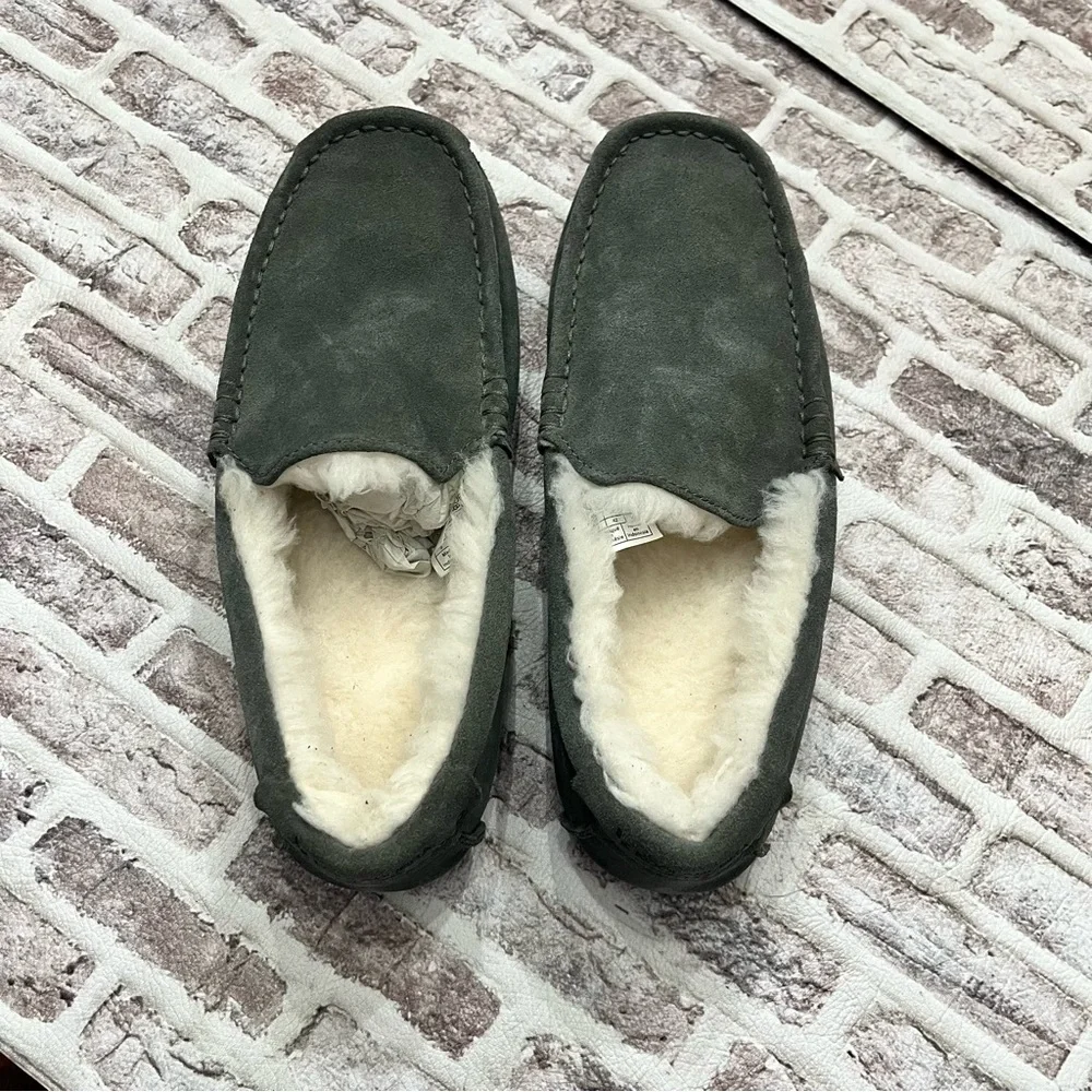 UGG Slippers Koolaburra Tipton Grey Faux Fur Slip On 1105893 Moccasins‎ Men’s 9
